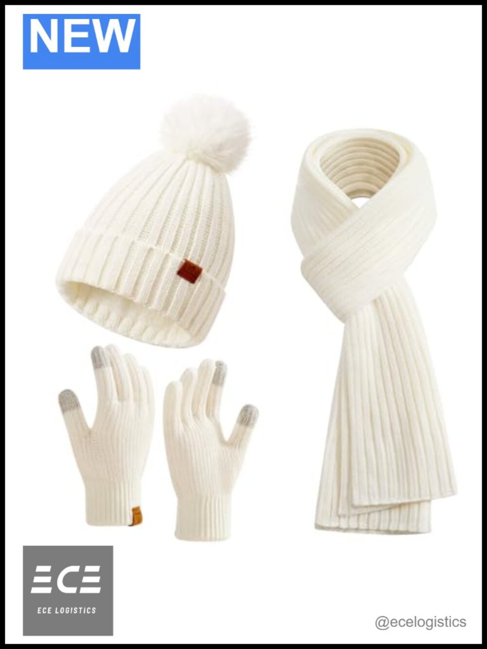 Womens Winter Beanie Hat Scarf Gloves Set Acrylic Touchscreen Cold Weather